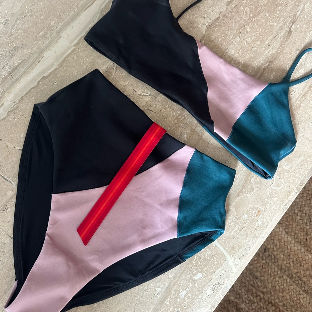 LEFT ON FRIDAY Colorblock Bikini Set - Black, Pink, Teal, and Red
